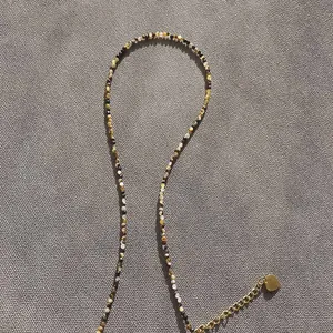 Bohemian colorful natural stone beaded necklace with gold heart pendant and adjustable chain