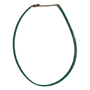 Minimalist green natural stone beaded necklace with adjustable gold chain and clasp