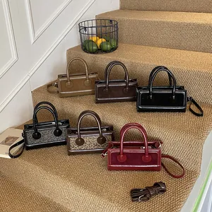 Fashionable rectangle handbags with leopard print patchwork and solid color finishes