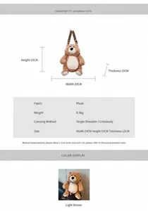 Tabella taglie zaino orsetto di peluche kaki con dimensioni 20x33x15cm e peso di 0,3 kg