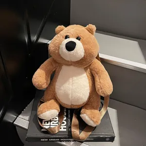 Cute Teddy Bear Plush Backpack Cartoon Animal Shaped Crossbody Bag For Women Girls Soft Furry Adjustable Shoulder Bag Gift