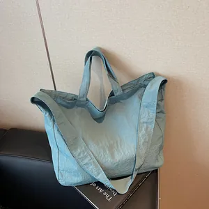 Women Large Capacity Wrinkled Nylon Tote Bag Casual Shoulder Crossbody Bag Minimalist University Student Handbag