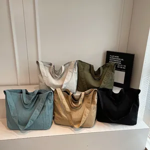 Large capacity canvas tote bag for women in five colors with textured nylon fabric