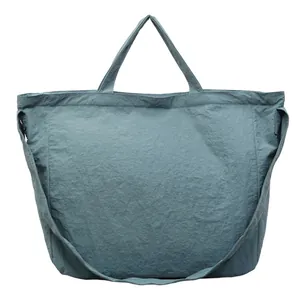 Large blue grey tote canvas bag for women with dual handles and crossbody strap
