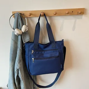 Women Large Capacity Nylon Canvas Tote Bag Multi-Pocket Zipper Shoulder Bag For Laptop Commuting Daily Casual Handbag