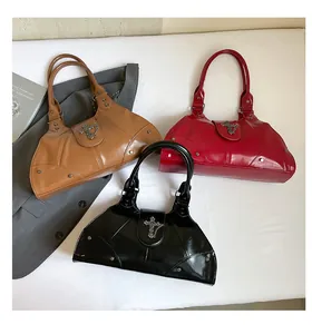 Three vintage oil wax leather tote bags in black red and brown with cross hardware