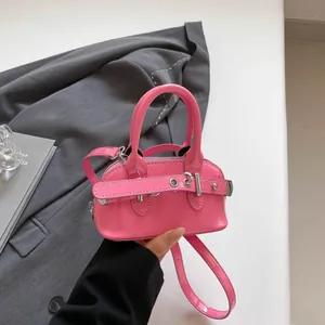 Women's Mini Patent PU Leather Shoulder Bag Y2K Trendy Glossy Crossbody Handbag With Silver Buckle Belt Decoration Chic Bag