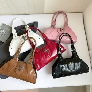 Vintage gothic oil wax leather tote bags with cross charm in five assorted colors
