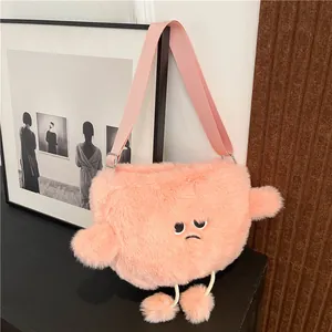 Simpatica Borsa a Tracolla in Peluche a Forma di Cartone Animato per Donna Divertente Borsa a Tracolla in Pelliccia Sintetica Brutta-Carina