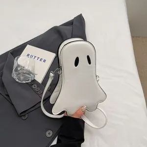 Sac Bandoulière Mignon Forme Fantôme pour Femmes Halloween Cuir PU Dessin Animé Petit Sac à Épaule Mode Individuelle Mini Sacoche