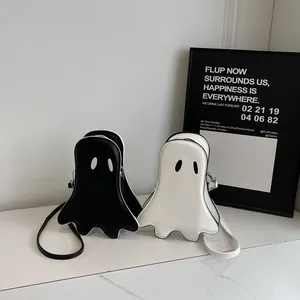 Sacs bandoulière mignons en forme de fantôme en similicuir noir et blanc pour Halloween