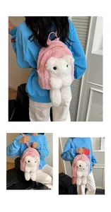 Detail of plush bear tote bag featuring pink contrast design and soft faux mink fur texture