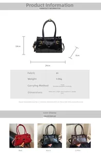 Detailed size guide and multi-color options for retro solid PU leather handbag