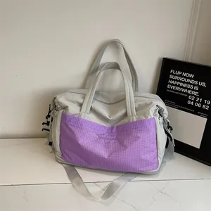 Large Capacity Waterproof Nylon Travel Bag For Women Checked Pocket Handbag Fitness Sports Gym Bag Adjustable Shoulder Strap Duffel