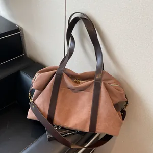 Große Kapazität Canvas Tragetasche Für Damen Vintage Street Trend Schultertasche Mit Ledergriffen Verstellbarer Gurt Reise Pendeln Handtasche