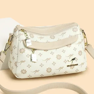Sac Bandoulière Imprimé à Grande Capacité pour Femmes Sac à Épaule Rétro Motif Kangourou Avec Bandoulière Réglable Multi Fermetures Éclair