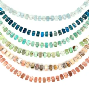 Bohemian multi-colored natural stone beaded necklaces with silver spacers set