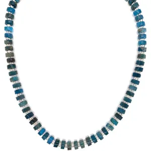 Bohemian multilayer beaded necklace with blue and teal cylindrical natural stone beads