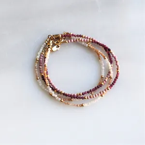 Bohemian colorful natural stone beaded bracelet set with gold spacers and lobster clasp