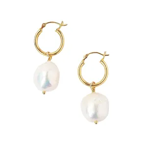 Boucles d'oreilles perles d'eau douce baroques avec anneaux dorés vintage
