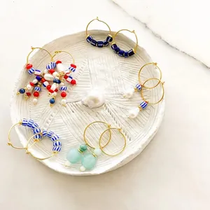 Bohemian 18K Gold Plated Titanium Steel Beaded Hoop Drop Earrings For Women Baroque Pearl Handmade Fashion Jewelry