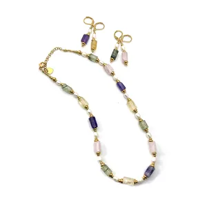 Parure collier et boucles d'oreilles vintage style français avec pierres et perles d'eau douce