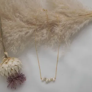 18k gold plated titanium necklace with natural freshwater pearls and adjustable chain