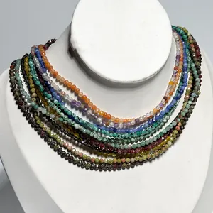 Multi-color faceted natural stone bead necklaces with 18k gold plated stainless steel