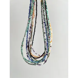 Colorful natural stone beaded necklaces with 18k gold plated titanium steel chains