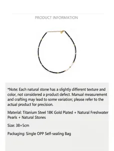 Macro shot of black spinel necklace with freshwater pearl and 18K gold plated details