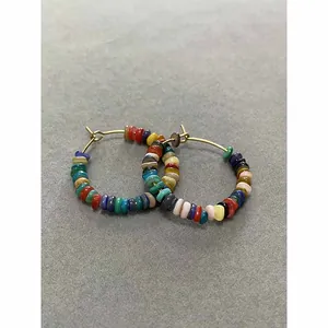 Minimalist rainbow beaded hoop earrings with colorful bohemian gold plated rings