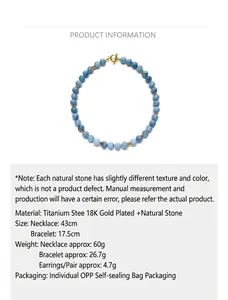 Details zur 18k vergoldeten Edelstahlkette mit blauen Natursteinperlen und T-Verschluss