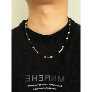 Retro Halskette Im Neuen Chinesischen Stil Mit Schwarzem Onyx Und Naturstein Titanstahl Muschel Kokosnussschale Damen Herren Modeschmuck