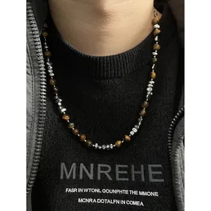 Natuurlijke Tijgeroog Kralenketting 18K Verguld Roestvrij Staal Hematiet Choker Voor Mannen Vrouwen Hip Hop Punk Sieraden