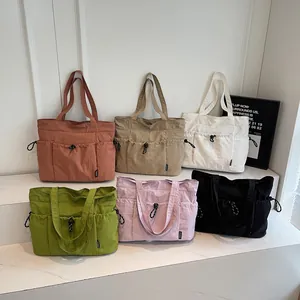 Large capacity drawstring tote bags for women in six colors including khaki and black