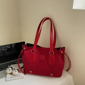 Women Large Capacity Tote Bag Matte PU Leather Shoulder Bag Fashion Solid Color Casual Commuter Handbag With Side Drawstring