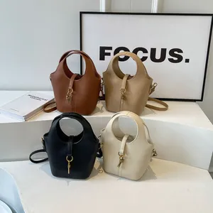 Sac Seau Chic Pour Femmes En Cuir PU Grainé Sac À Main De Niche Minimaliste Avec Poignée Ronde Et Détail De Noeud Doré