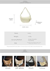 Size chart for quilted canvas tote bag showing dimensions 40x22x11cm and four color options