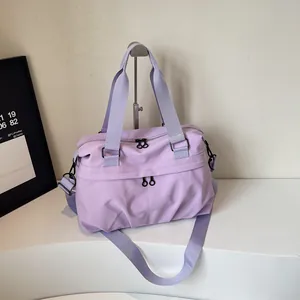 Women Large Capacity Nylon Shoulder Bag Adjustable Strap Tote Crossbody Bag For Travel Gym Commuting Solid Color Handbag