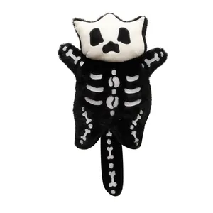 Sac à dos chat squelette en peluche avec broderie d'os blancs pour Halloween