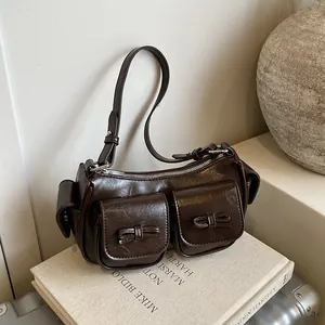 Women's Retro PU Leather Underarm Shoulder Bag With Bow Knot Multi Pockets Fashion Solid Color Crossbody Bag For Commuting