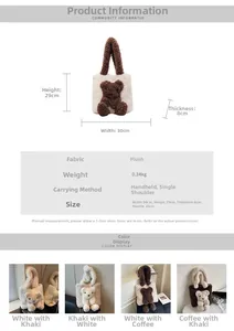 Detailed sizing and material specifications for plush teddy bear tote bag with dimensions