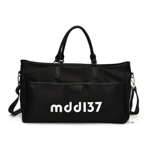 Large black Oxford fabric travel bag with mdd137 print and adjustable shoulder strap