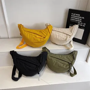 Japanese style large nylon crescent bag in four colors with adjustable shoulder straps