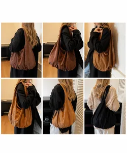 Multi-color corduroy hobo tote bags displayed in 5 colors for minimalist styling