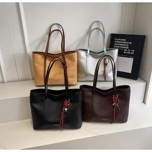 Detailed arrangement of woven texture tote bags in khaki, silver, black, and coffee colors