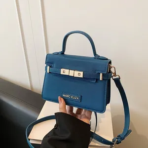 Fashion Women PU Leather Handbag Crossbody Shoulder Bag Structured Square Design With Metal Lock Top Handle Tote Bag