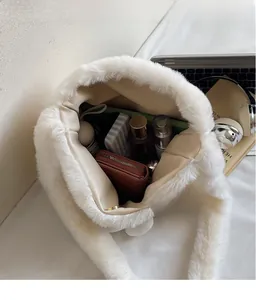 Top view of the plush rabbit tote interior showing high capacity and soft faux fur texture