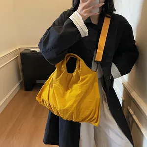 Women Japanese Style Slouchy Hobo Bag Large Capacity Pleated Shoulder Bag Casual Ruched Nylon Tote Crossbody Bag For Daily