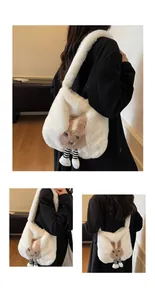 Detail view of a white plush rabbit tote bag showing soft faux fur and cute 3D bunny decor